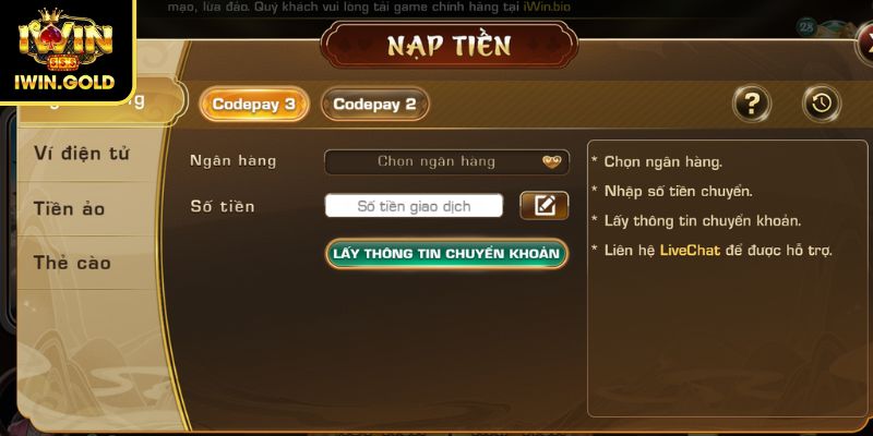 Nạp Và Rút Tiền IWIN - Phương Thức & Hướng Dẫn Cho Người Mới 1 Nạp và rút tiền IWIN qua chuyển khoản