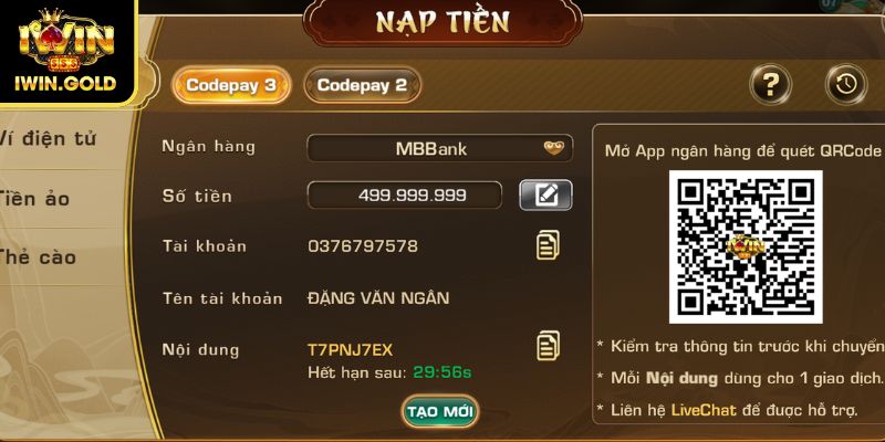 Nạp Và Rút Tiền IWIN - Phương Thức & Hướng Dẫn Cho Người Mới 2 Thao tác nạp tiền IWIN